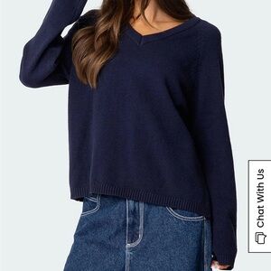 Brandy Melville Blue V-Neck Sweater Relaxed Fit
